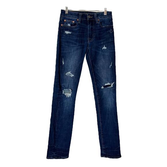 American Eagle Men’s Jeans Slim Fit Distressed Dark Wash Stretch Size 28 x 30 - Picture 1 of 10